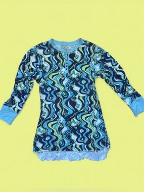725 Originals Swirled Blue & Teal Cotton Henley Top
